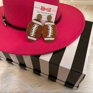 Football Seed Beaded Game Day Brown Oval Earrings with White Bead Laces